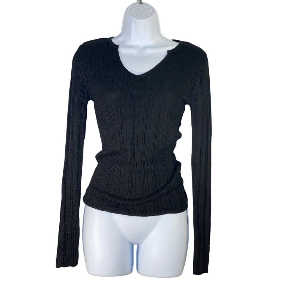 Topshop Womens V-neck Long‎ Sleeve Sweater Black Knit Size 4-6 Small